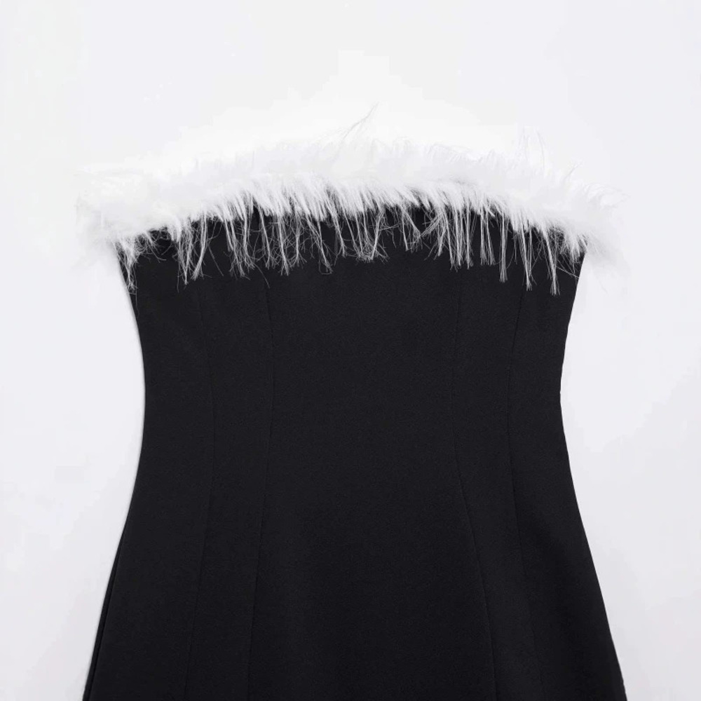 ZARA Summer Fashion Black Feather Trim Stretch Dress